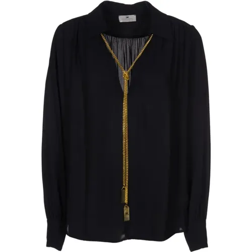 Double Georgette V-Neck Shirt , female, Sizes: XL, M, L, S - Elisabetta Franchi - Modalova