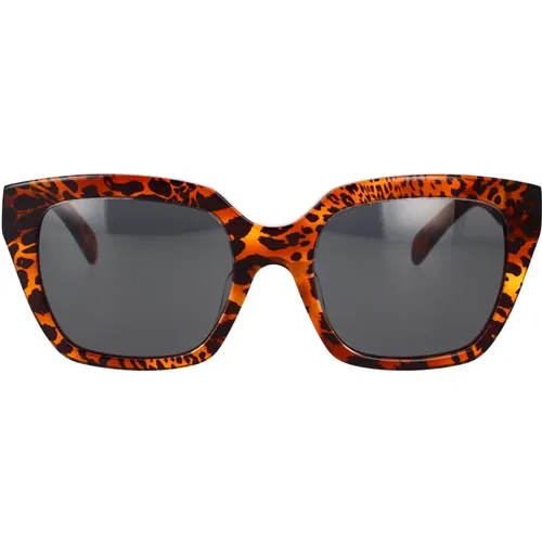 Geometrische Sonnenbrille Havana Leopard Dunkelgraue Gläser , unisex, Größe: 56 MM - Celine - Modalova