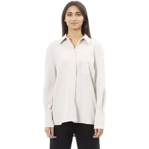 Weißes Polyesterhemd mit Knopfverschluss , Damen, Größe: 2XS - Alpha Studio - Modalova