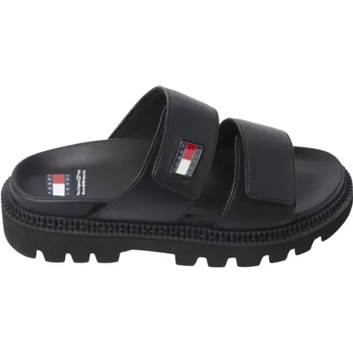 Schwarze flache Sandalen für Frauen , Damen, Größe: 36 EU - Tommy Jeans - Modalova