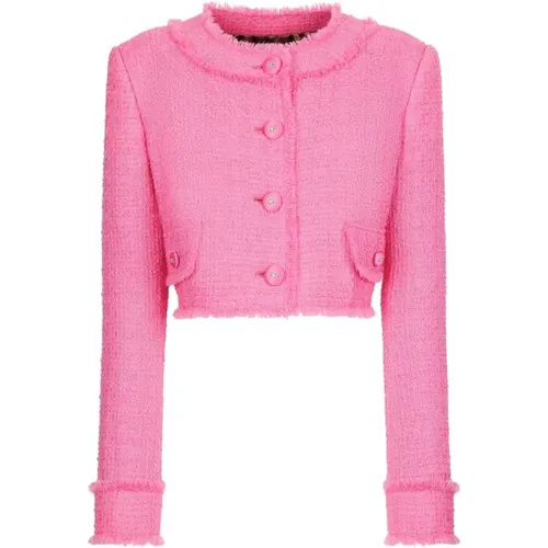 Fuchsia Rosa Wollmischung Tweed Jacke - Dolce & Gabbana - Modalova