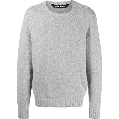 Grey Wool Blend Logo Sweater , male, Sizes: L, S - Palm Angels - Modalova