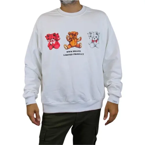 Weiße Sweatshirt mit Bärenprint , Herren, Größe: M - Mod Wave Movement - Modalova