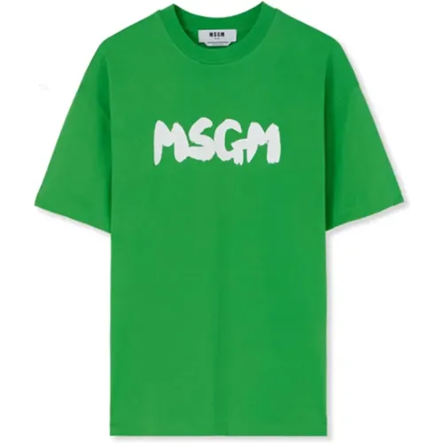 Pinselstrich Logo T-Shirt (Grün) , Herren, Größe: XL - Msgm - Modalova