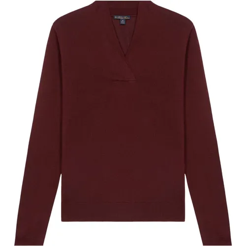 Dunkelroter Seiden-und-Kaschmir V-Ausschnitt Pullover , Damen, Größe: M - Brooks Brothers - Modalova