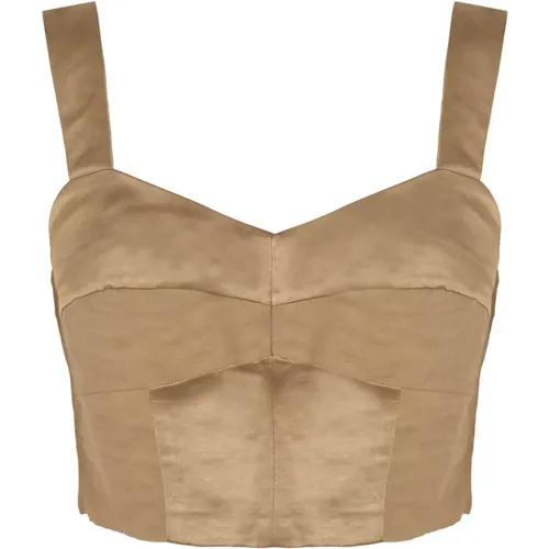 Gebogener Leinen-Bustier-Top , Damen, Größe: S - Cortana - Modalova