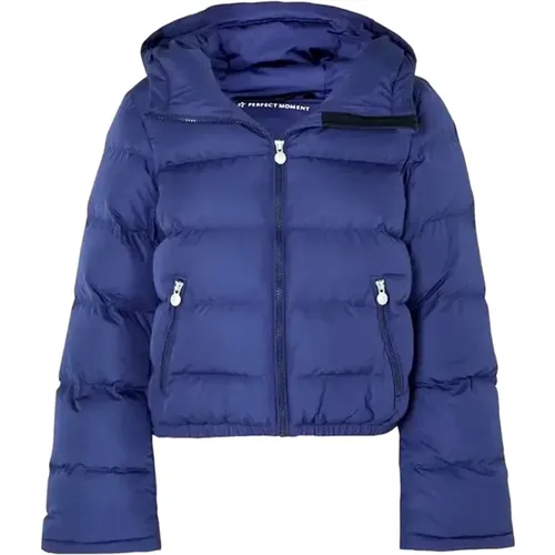 Navy Polar Flare Jacke mit Kapuze , Damen, Größe: L - Perfect Moment - Modalova