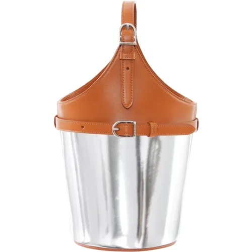 Silver Spotted Leather Bucket Bag , female, Sizes: ONE SIZE - Durazzi Milano - Modalova