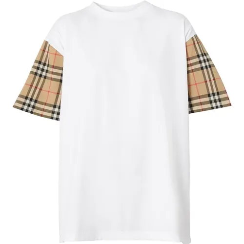 Vintage Check-Ärmel T-Shirt Weiß , Damen, Größe: XS - Burberry - Modalova