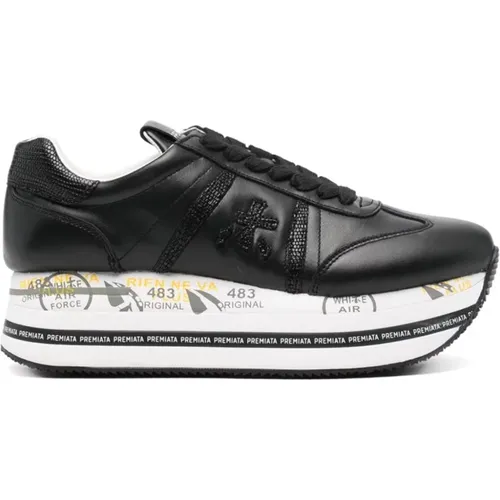 Schwarze Ledersneakers mit Logodetail , Damen, Größe: 36 EU - Premiata - Modalova