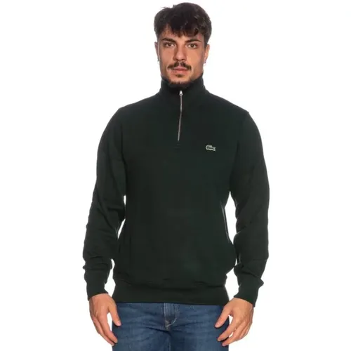 Grüner Pullover mit hohem Kragen und halbem Reißverschluss - Lacoste - Modalova