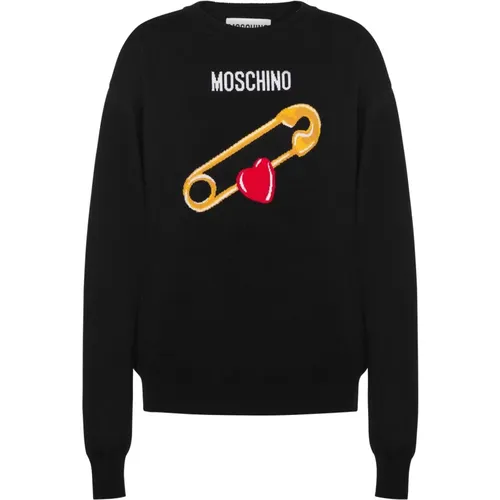 Merino Wool Sweater Pattern , female, Sizes: XS, S - Moschino - Modalova