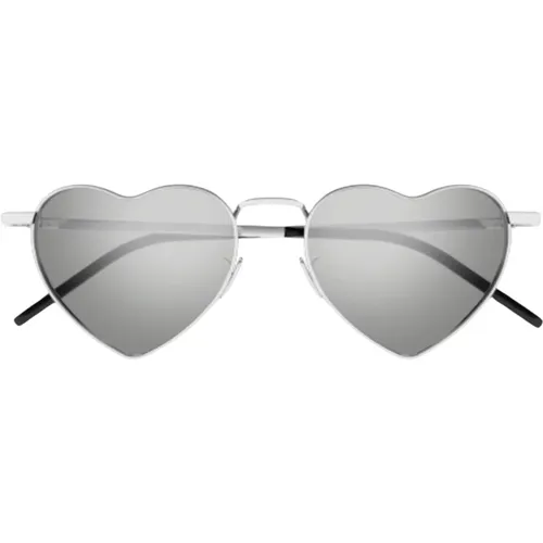 Silberne Geometrische Sonnenbrille , Damen, Größe: 52 MM - Saint Laurent - Modalova
