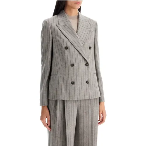 Double-Breasted Wool Pinstripe Jacket , female, Sizes: S - BRUNELLO CUCINELLI - Modalova