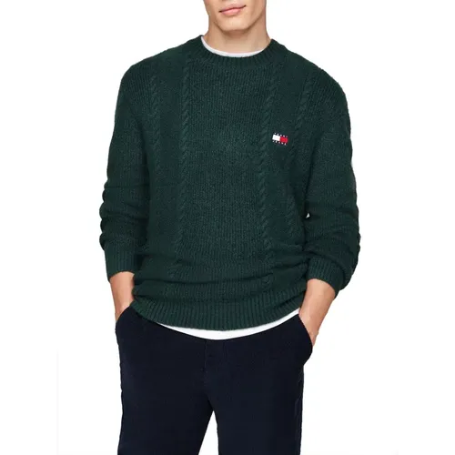 Grüner Pullover mit schmalem Zopfmuster , Herren, Größe: M - Tommy Jeans - Modalova