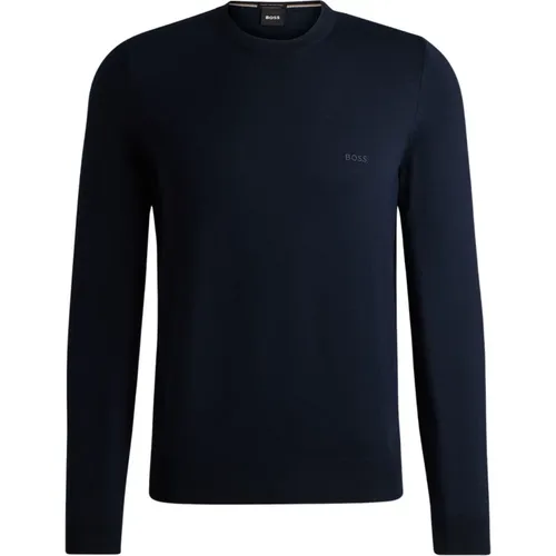 Blauer Rundhalsausschnitt Wollpullover , Herren, Größe: L - Hugo Boss - Modalova