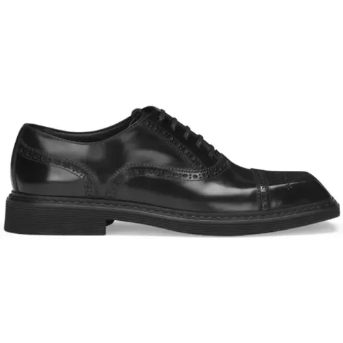 Perforated Derby Shoes with Square Toe , male, Sizes: 9 1/2 UK, 10 1/2 UK, 10 UK - Dolce & Gabbana - Modalova