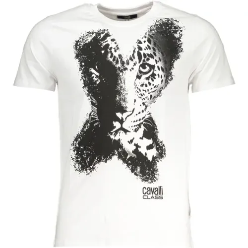 Druck Logo Rundhals T-shirt , Herren, Größe: M - Cavalli Class - Modalova