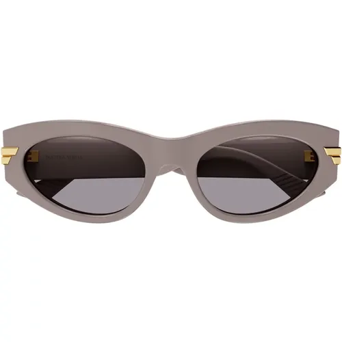 Oval Frame Sunglasses with Metal Stripes , female, Sizes: 53 MM - Bottega Veneta - Modalova
