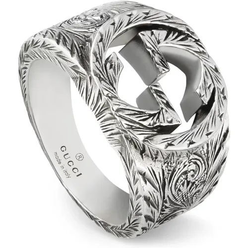 Ybc455302001 - Gealtertes Sterlingsilber - Ring mit Interlocking G-Motiv , Damen, Größe: 57 MM - Gucci - Modalova