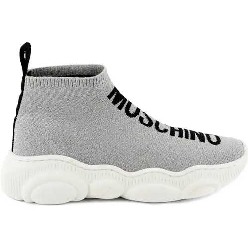 Grau/Schwarze Niedrige Sneakers , Damen, Größe: 39 EU - Moschino - Modalova