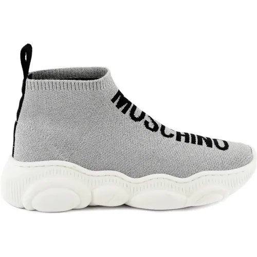 Grau/Schwarze Niedrige Sneakers , Damen, Größe: 40 EU - Moschino - Modalova