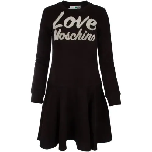 Cotton dress with velvet logo , female, Sizes: L - Love Moschino - Modalova