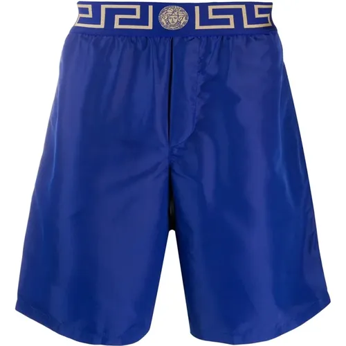 Blaue Greca Border Badeshorts , Herren, Größe: XL - Versace - Modalova
