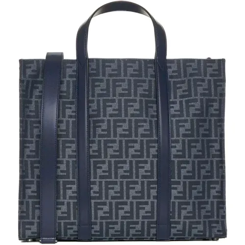 Blau Denim Tote Tasche mit Leder - Fendi - Modalova