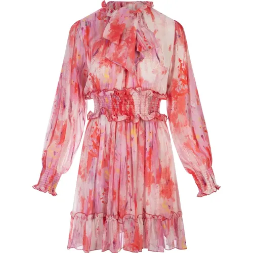 Pink Georgette Artsy Flower Dress , female, Sizes: XS, S, 2XS, 3XS - Msgm - Modalova