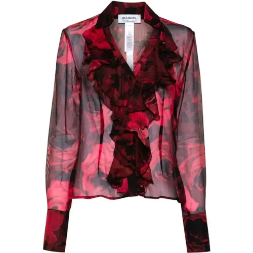 Floral Print Silk Blend Shirt , female, Sizes: XS, S, 2XL - Blugirl - Modalova