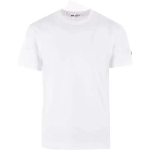 Weiße T-Shirt mit Pixel Logo Patch , Herren, Größe: L - Comme des Garçons Play - Modalova