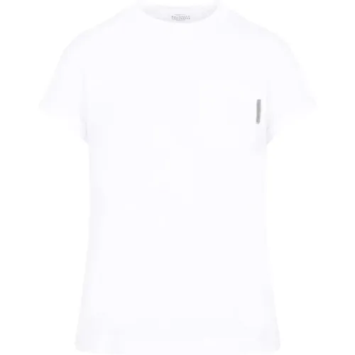 Weißes T-Shirt mit Monili-Tab-Tasche - BRUNELLO CUCINELLI - Modalova