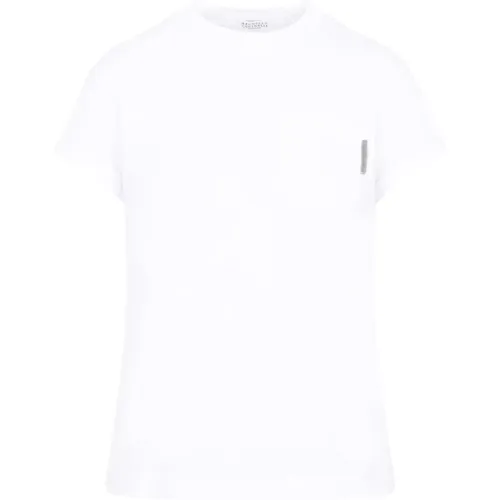 Weißes T-Shirt mit Monili-Tab-Tasche , Damen, Größe: S - BRUNELLO CUCINELLI - Modalova