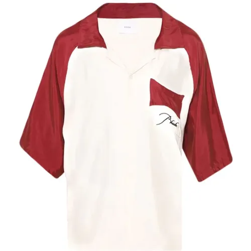 Maroon/Creme Raglan Button Up Shirt , male, Sizes: L, S - Rhude - Modalova