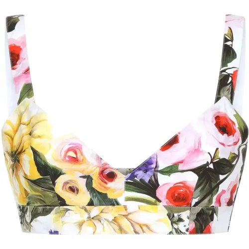 Floral Print V-Neck Crop Top , female, Sizes: S, M, 2XS, XS - Dolce & Gabbana - Modalova