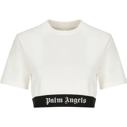 Cotton T-shirt with Logo Elastic , female, Sizes: S, M, XS - Palm Angels - Modalova
