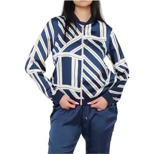 Satin Zip Sweatshirt mit Muster , Damen, Größe: L - Liu Jo - Modalova