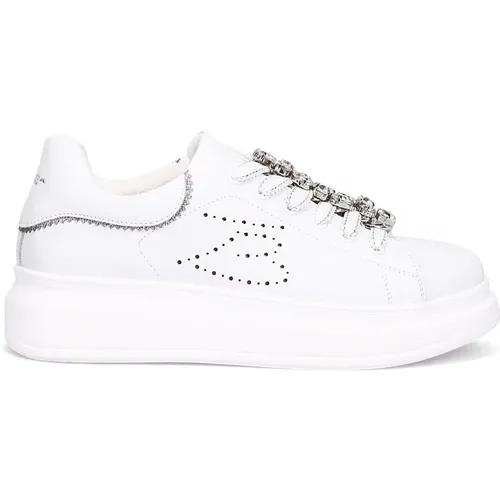 Weiße Ledersneakers mit Strass-Accessoires , Damen, Größe: 36 EU - Tosca Blu - Modalova
