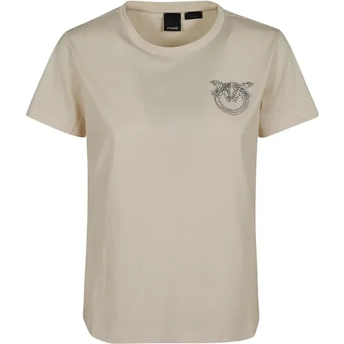 Weiße Baumwoll-T-Shirt mit Logo-Stickerei , Damen, Größe: 2XS - pinko - Modalova