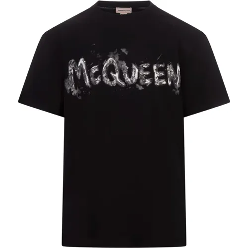 Schwarzes Crew-Neck T-Shirt mit Graffiti-Print , Herren, Größe: L - alexander mcqueen - Modalova