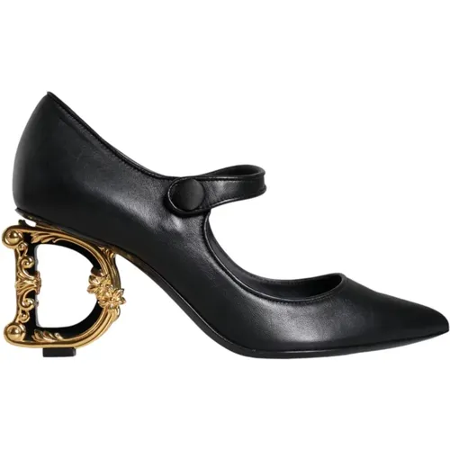 Schwarze Leder Logo Mary Jane Pumps - Dolce & Gabbana - Modalova