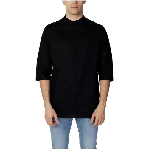 Schwarzes Hemd mit Mandarin-Kragen Frühling/Sommer , Herren, Größe: M - Antony Morato - Modalova