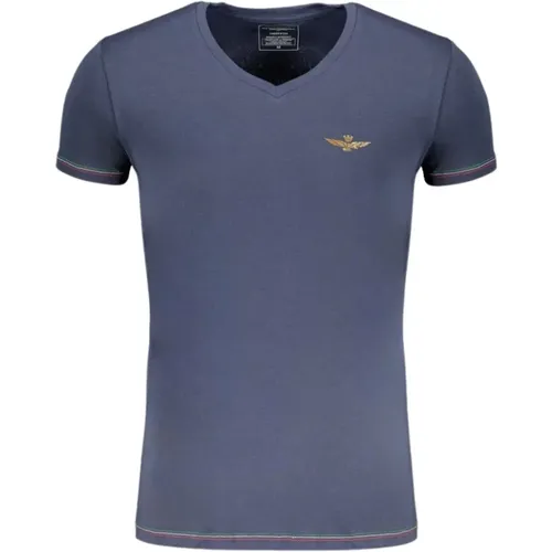 Cotton V-Neck T-Shirt with Print , male, Sizes: 2XL - aeronautica militare - Modalova