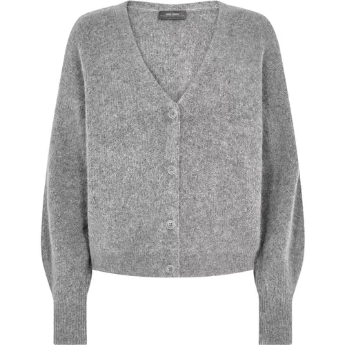 Soft Knit V-Neck Cardigan in Grey Melange , female, Sizes: M, S, XL, L, XS - MOS MOSH - Modalova