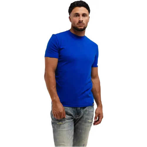 Blau Rundhals T-Shirt Herren , Herren, Größe: L - Dsquared2 - Modalova