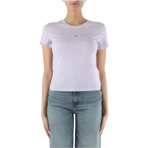 Besticktes Logo Baumwoll-T-Shirt , Damen, Größe: XS - Tommy Jeans - Modalova