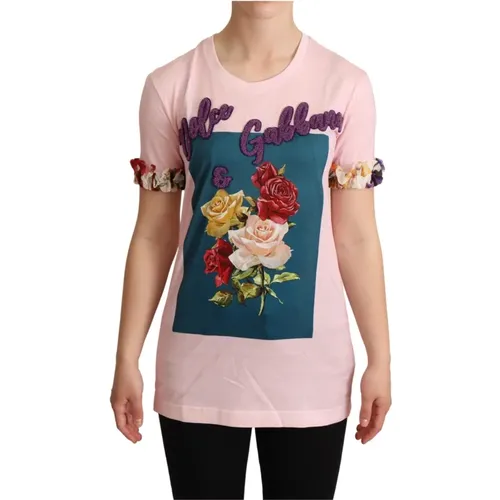 Rosa Blumen Crewneck T-Shirt - Dolce & Gabbana - Modalova