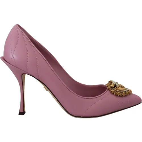 Gorgeous Devotion Heart Leather Heels Pumps , female, Sizes: 2 1/2 UK, 3 UK - Dolce & Gabbana - Modalova