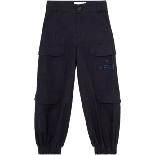 Blaue Cargo Jacquard Baumwollhose - Fendi - Modalova